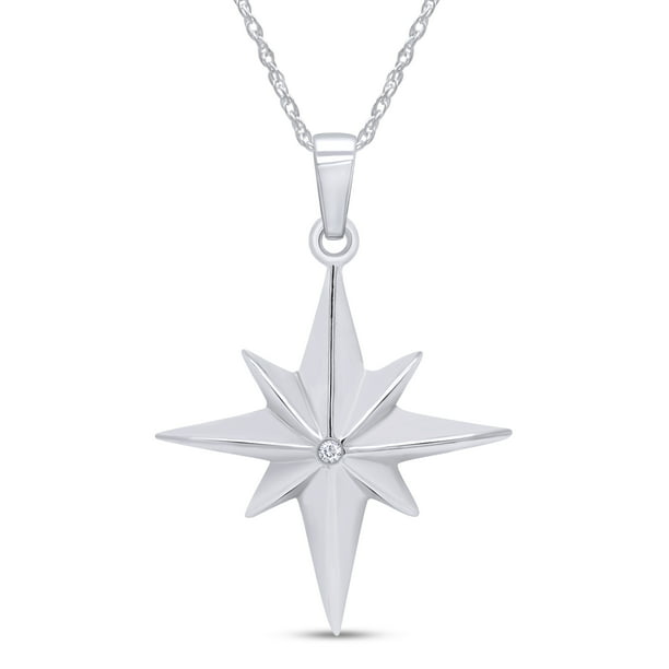 DiamondJewelryNY Silver Pendant Clear Cz North Star Necklace 